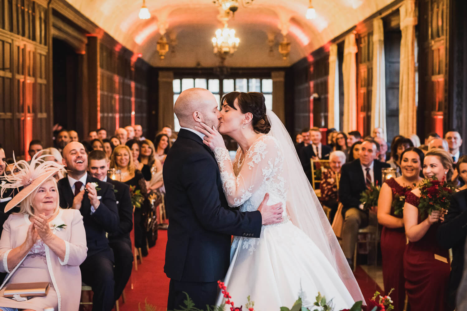 Fanhams Hall Wedding first kiss, Carine Bea Photography