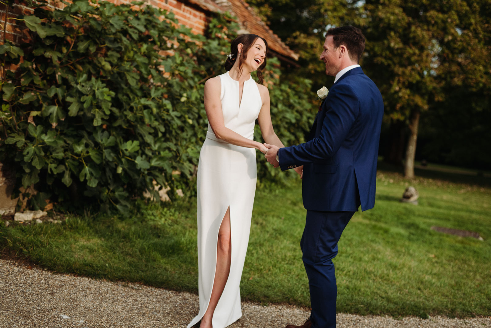 couple portrait in their wedding in Buckinghamshire countryside