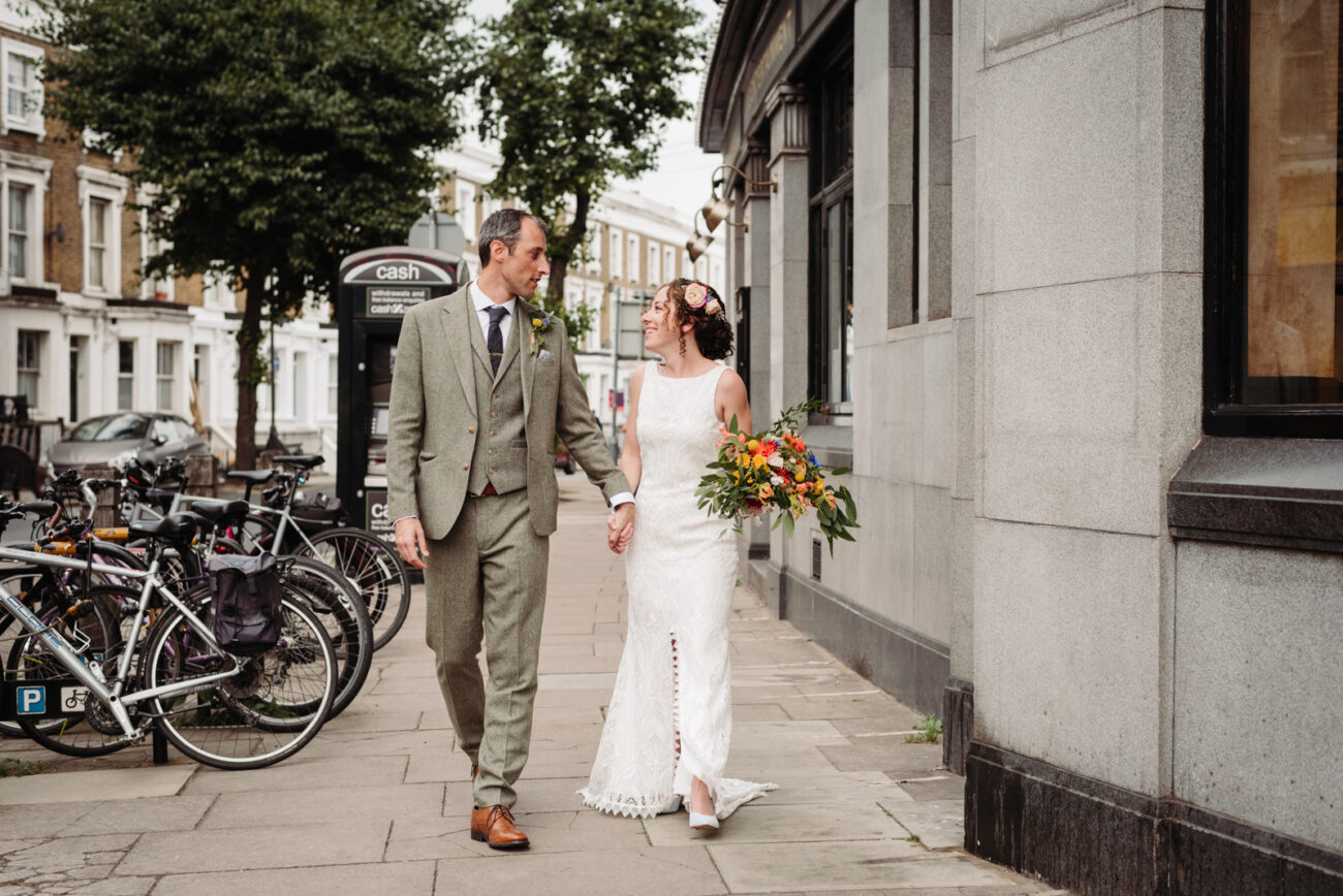couple session at their wedding outside in balham